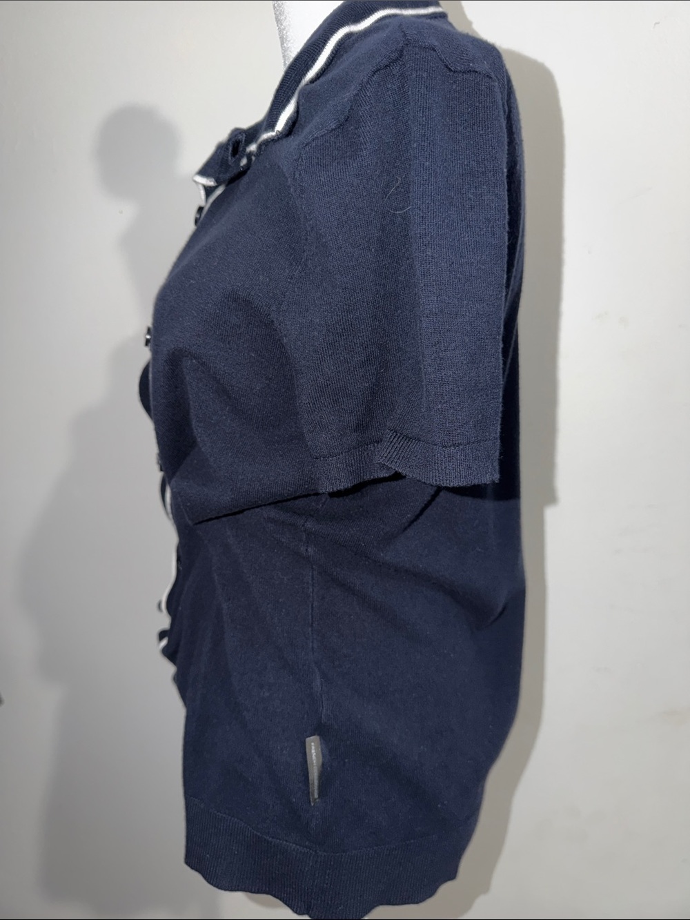 French Connection Navy Short-Sleeve Knit Polo with White Trim - Picture 2 of 5